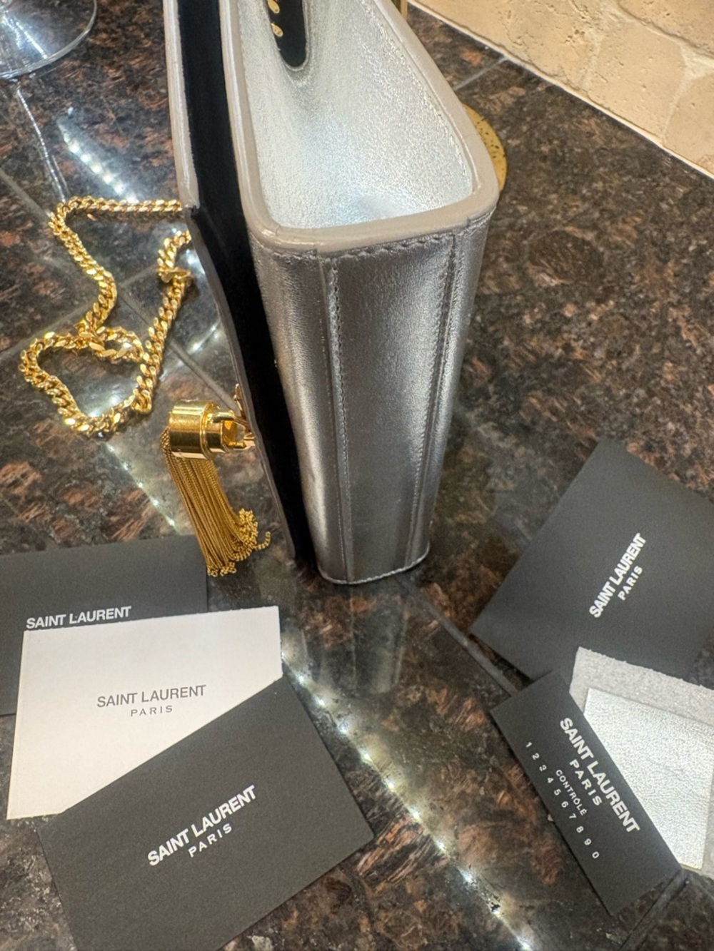 Saint Laurent Dust Bag Mini Kate Tassel Dust Bag Metallic new condition $2500 - Picture 12 of 14